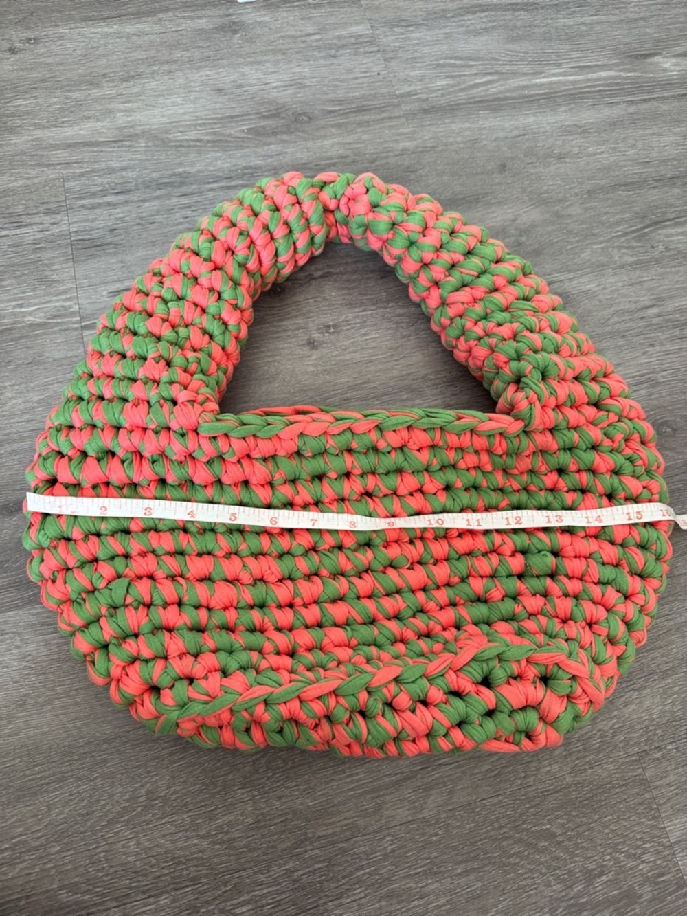 Large Handmade Pink & Green Crochet Shoulder Bag - Picture 4 of 7